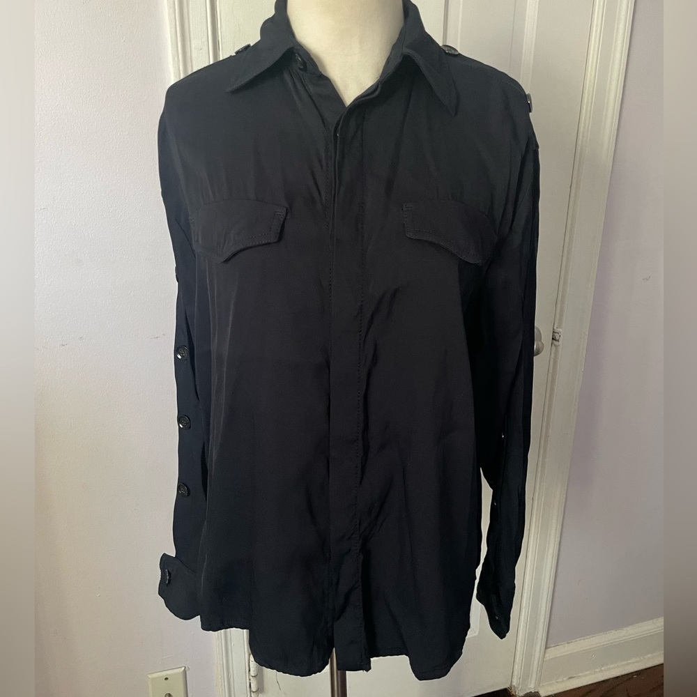 ZARA SRPLS Military Limited Edition Navy Button Down, Button Sleeve Shirt, S